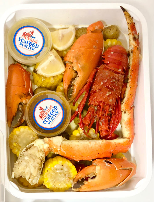 Alaskan King crab claw, crab claws and lobster platter